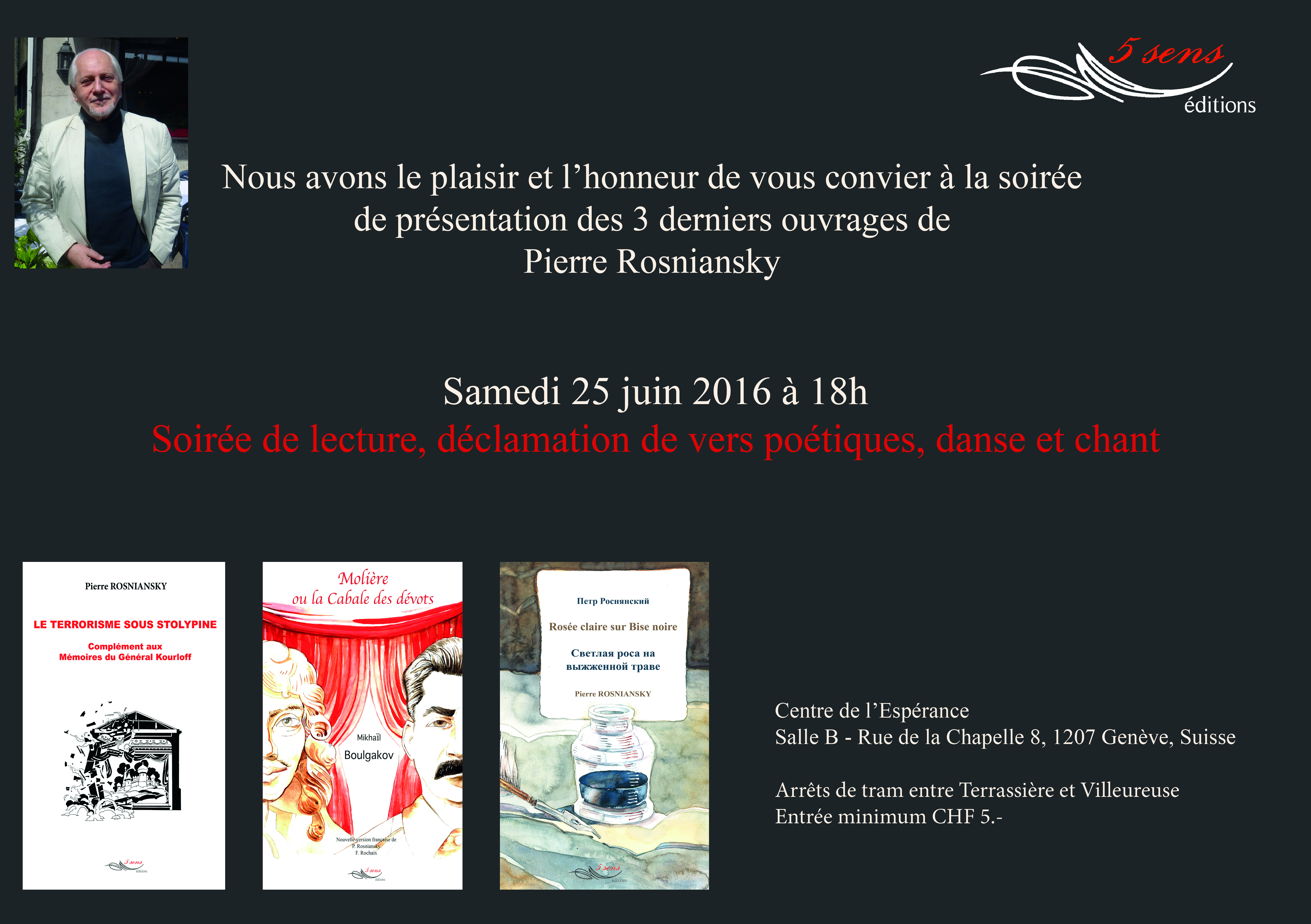 Invitation. Editions 5 Sens. Présentation des 3 derniers ouvrages de Pierre Rosniansky. 2016-06-25